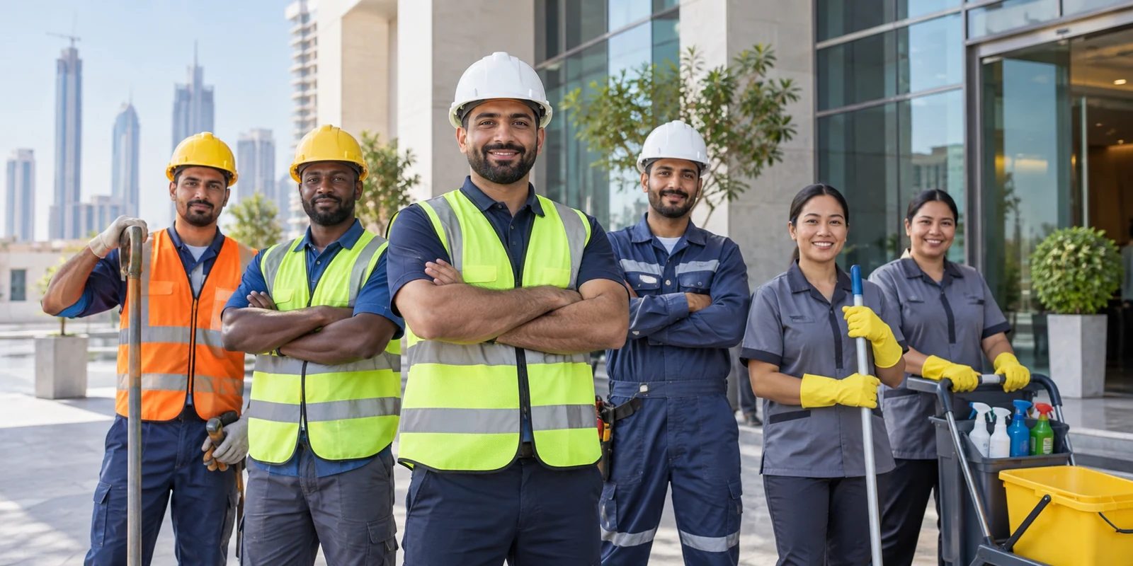 Workforce team outside commercial building